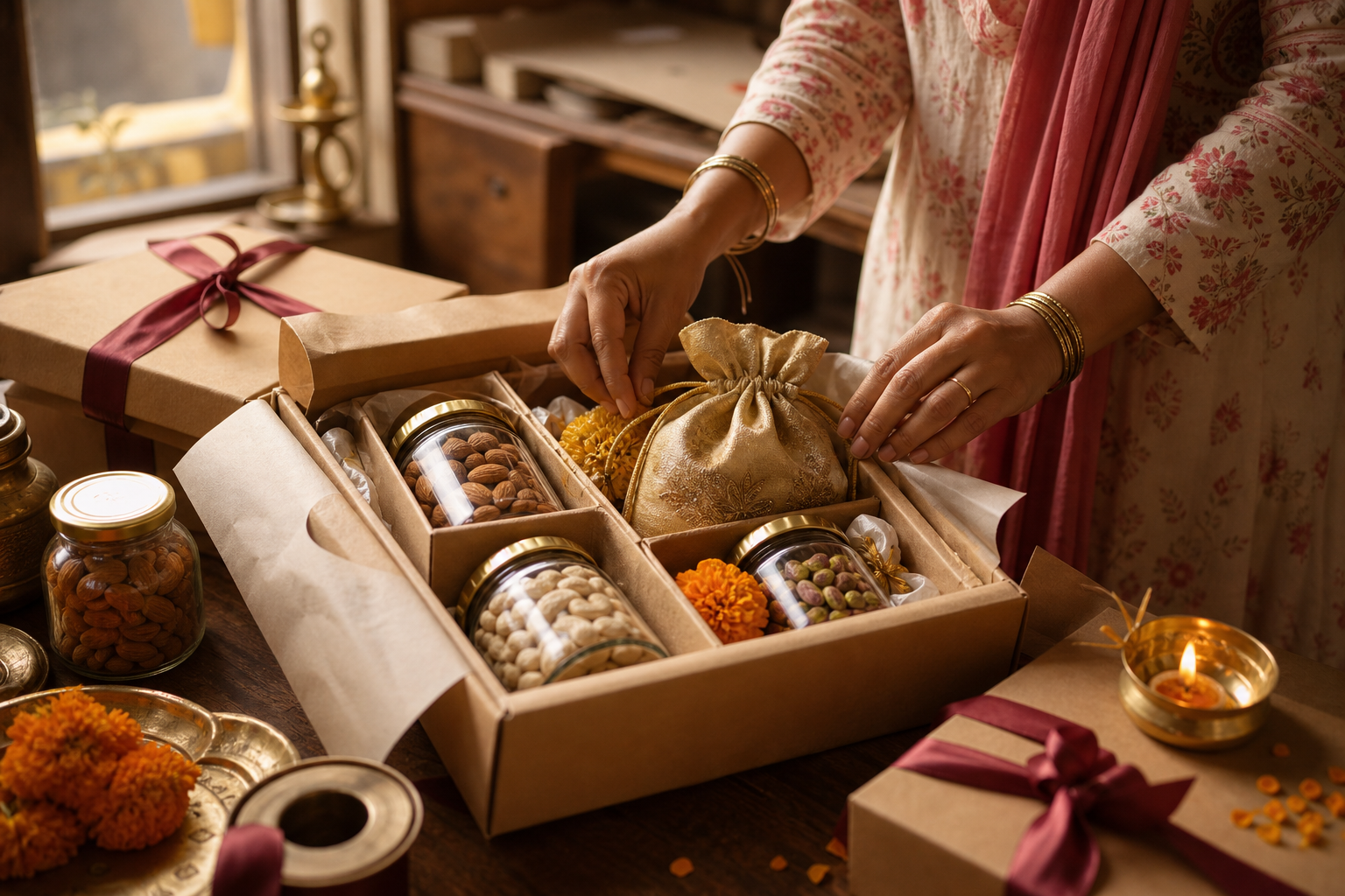 Packing gifts in the Varanasi studio